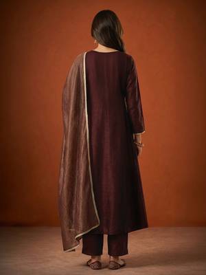 Embroidered Viscose Silk A-line Kurta Pant and Dupatta Set 4