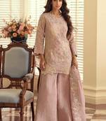 Blush pink simar silk blend embroidered pakistani suit with palazzo & dupatta