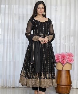 Black georgette   party wear embroidery anarkali suit set 5