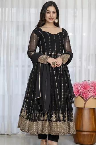 Black georgette   party wear embroidery anarkali suit set