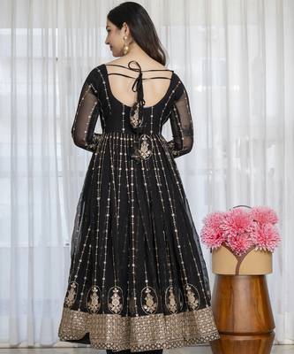 Black georgette   party wear embroidery anarkali suit set 6