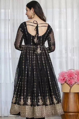 Black georgette   party wear embroidery anarkali suit set