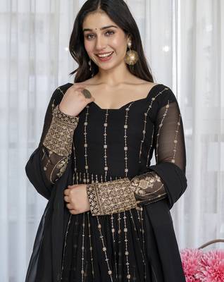 Black georgette   party wear embroidery anarkali suit set 7
