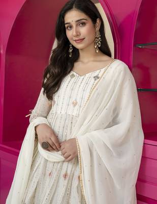 Off white  georgette   party wear embroidery anarkali suit set 2