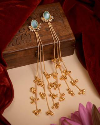 Gold Plated Long Chain Tassel Earrings for Women 1