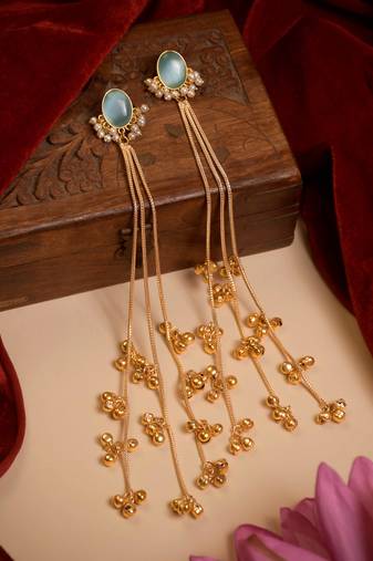 Gold Plated Long Chain Tassel Earrings for Women