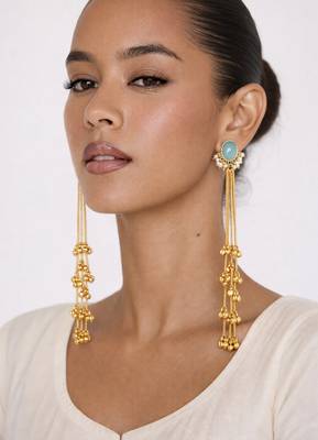 Gold Plated Long Chain Tassel Earrings for Women 2