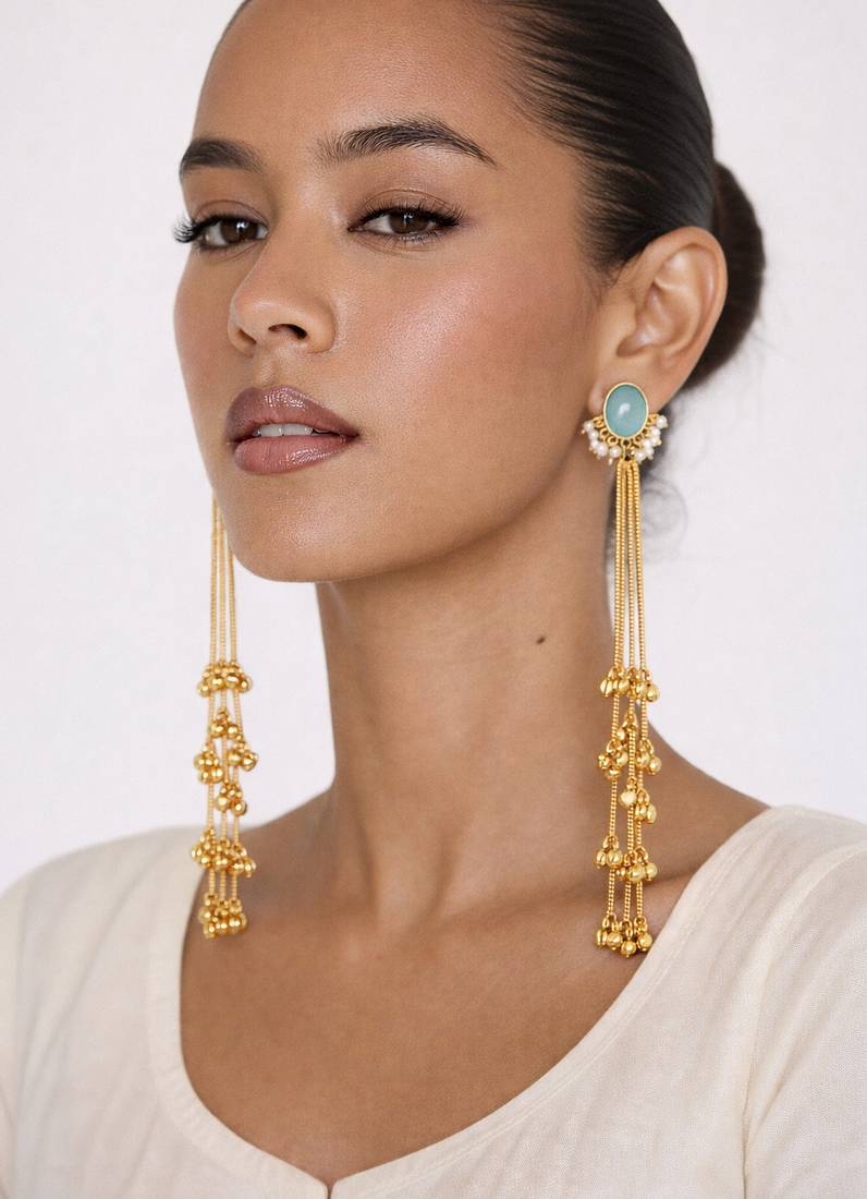 Gold Plated Long Chain Tassel Earrings for Women