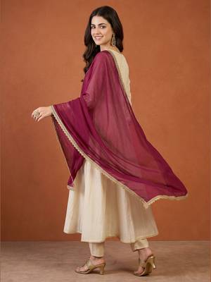 Women's Beautiful Embroidery Work Vichitra Silk Fabric Flared Anarkali Pant and Dupatta Set 4