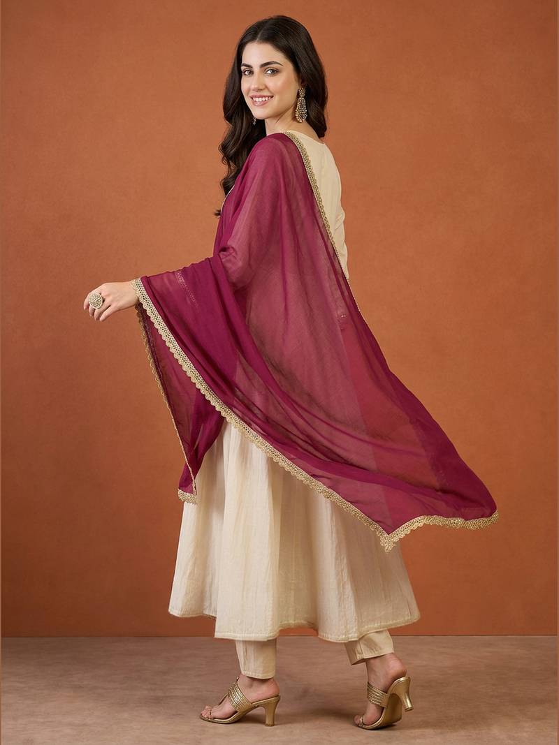Women's Beautiful Embroidery Work Vichitra Silk Fabric Flared Anarkali Pant and Dupatta Set