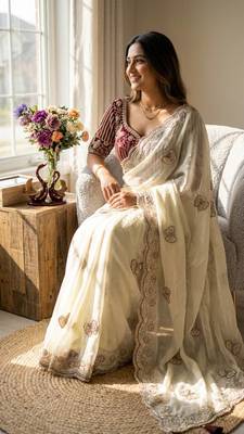  New Soft Frendy Satin Fabric Sequance Embroidery Work Saree With Blouse Set For Women's  1