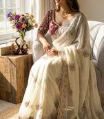  New Soft Frendy Satin Fabric Sequance Embroidery Work Saree With Blouse Set For Women's 