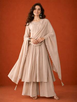 Embroidered Silk Straight Kurta Palazzo and Dupatta Set 1