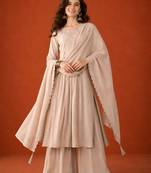 Embroidered Silk Straight Kurta Palazzo and Dupatta Set