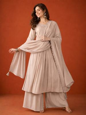 Embroidered Silk Straight Kurta Palazzo and Dupatta Set 3