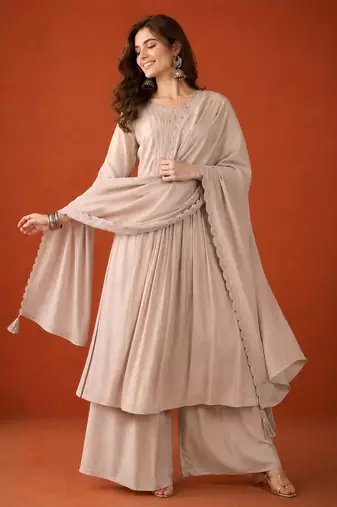 Embroidered Silk Straight Kurta Palazzo and Dupatta Set