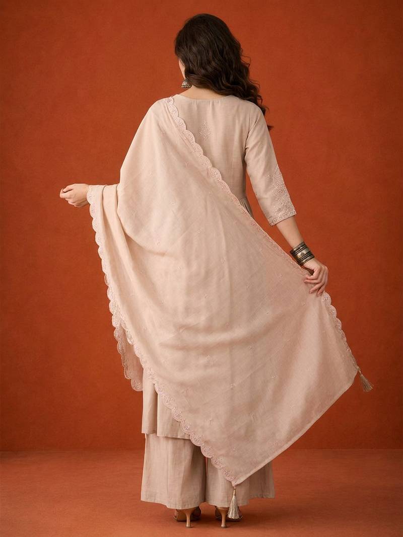 Embroidered Silk Straight Kurta Palazzo and Dupatta Set