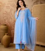 Embroidered Viscose Silk Straight Kurta Pant and Dupatta Set