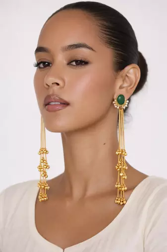 Gold Plated Long Chain Tassel Earrings for Women