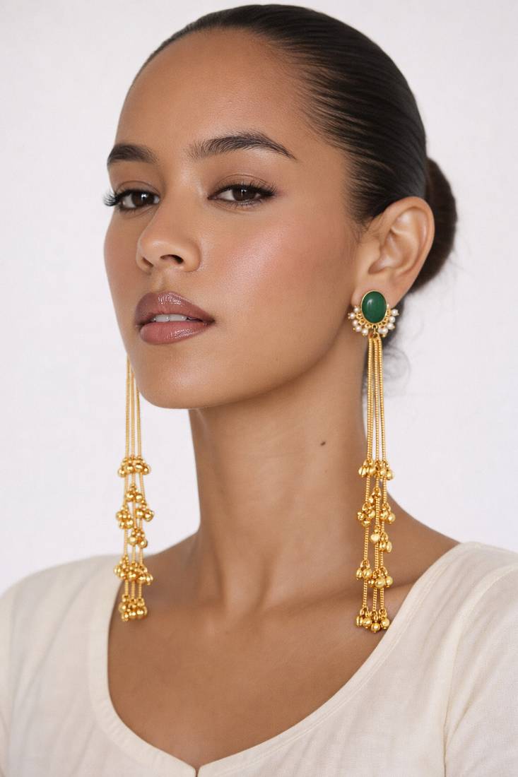 Gold Plated Long Chain Tassel Earrings for Women