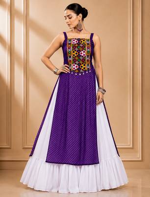 Purple Leheriya Print Kurti with Rayon Cotton Lehenga 1