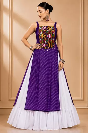 Purple Leheriya Print Kurti with Rayon Cotton Lehenga