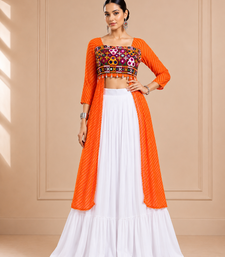 Orange Leheriya Print Kurti with Rayon Cotton Lehenga