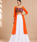 Orange Leheriya Print Kurti with Rayon Cotton Lehenga