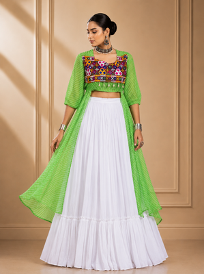 Green Leheriya Print Kurti with Rayon Cotton Lehenga 1