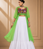 Green Leheriya Print Kurti with Rayon Cotton Lehenga