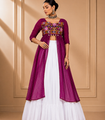 Wine Leheriya Print Kurti with Rayon Cotton Lehenga