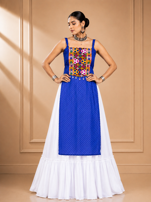 Blue Leheriya Print Kurti with Rayon Cotton Lehenga 1