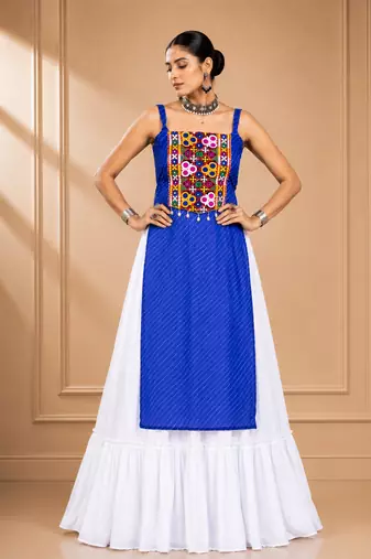 Blue Leheriya Print Kurti with Rayon Cotton Lehenga