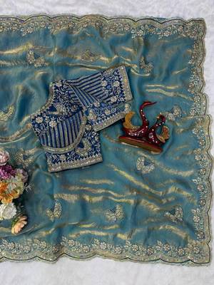New Soft Frendy Satin Fabric Sequance Embroidery Work Saree With Blouse Set For Women's 4