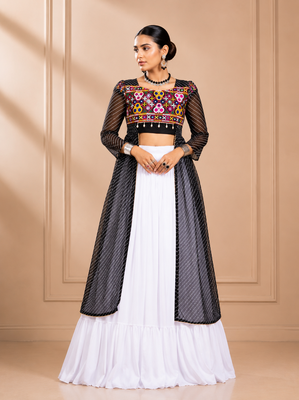 Black Leheriya Print Kurti with Rayon Cotton Lehenga 1