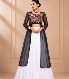 Black Leheriya Print Kurti with Rayon Cotton Lehenga