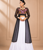Black Leheriya Print Kurti with Rayon Cotton Lehenga