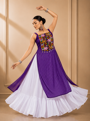 Purple Leheriya Print Kurti with Rayon Cotton Lehenga 2