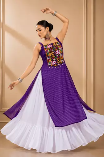 Purple Leheriya Print Kurti with Rayon Cotton Lehenga