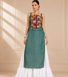 Teal Green Leheriya Print Kurti with Rayon Cotton Lehenga