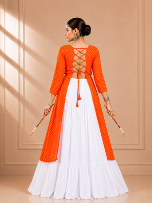 Orange Leheriya Print Kurti with Rayon Cotton Lehenga 2