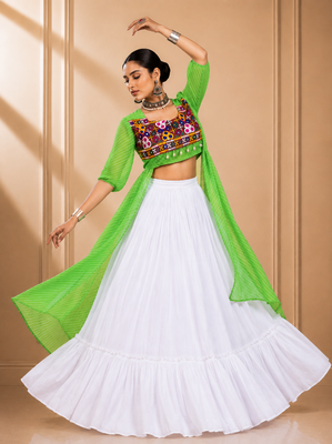 Green Leheriya Print Kurti with Rayon Cotton Lehenga 2