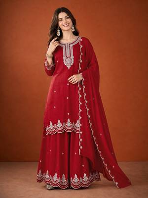 Embroidered Vichitra Silk Straight Kurta Sharara and Dupatta Set 1