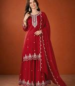Embroidered Vichitra Silk Straight Kurta Sharara and Dupatta Set
