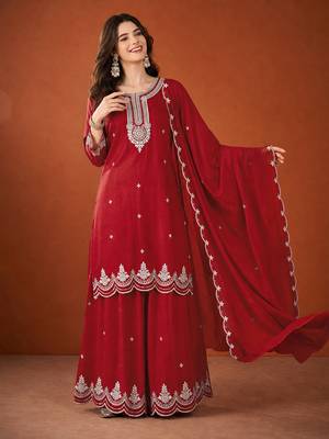 Embroidered Vichitra Silk Straight Kurta Sharara and Dupatta Set 5