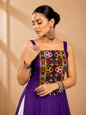 Purple Leheriya Print Kurti with Rayon Cotton Lehenga 3