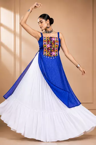 Blue Leheriya Print Kurti with Rayon Cotton Lehenga