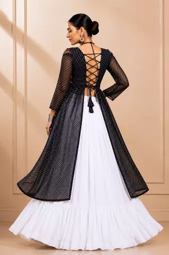 Black Leheriya Print Kurti with Rayon Cotton Lehenga