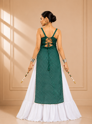 Teal Green Leheriya Print Kurti with Rayon Cotton Lehenga 2