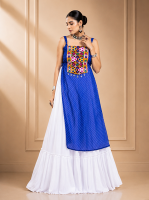 Blue Leheriya Print Kurti with Rayon Cotton Lehenga 3